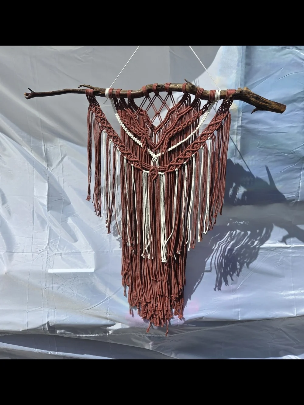 Handcrafted Rust and White Macramé Wall Hanging